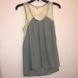 Navy blue and cream striped blouse